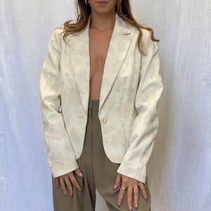 Vintage French Ivory and Cream Women’s Silk Blazer with Floral Design